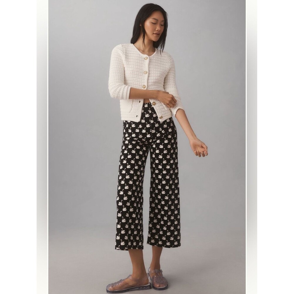 Anthropologie Maeve Colette High Rise Wide Leg Crop Pants in Magic Fabric